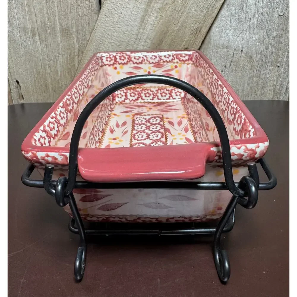 Vtg Temp-tations by Tara Old World Cookware 1.7 QT Meatloaf Dish w Metal Rack